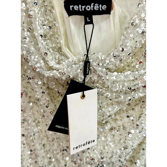Retrofete X Revolve White Sequin Cowl Neck Mini Mich Dress Large NEW - Picture 6 of 11